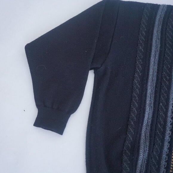 Vintage '80S Leather Fog Black 3D  Eclectic Grandpa Wool V-Neck Knit Sweater 3X - Picture 7 of 10